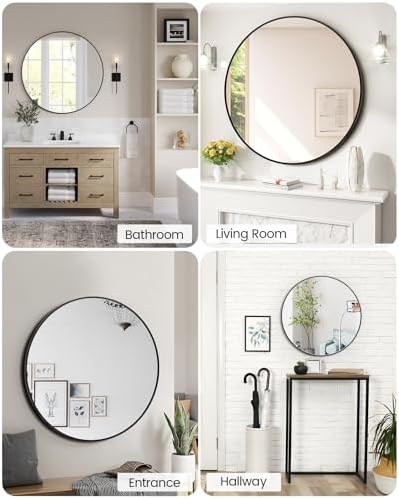 20 Inch Black Round Wall Mirror for Bathroom and Entryway