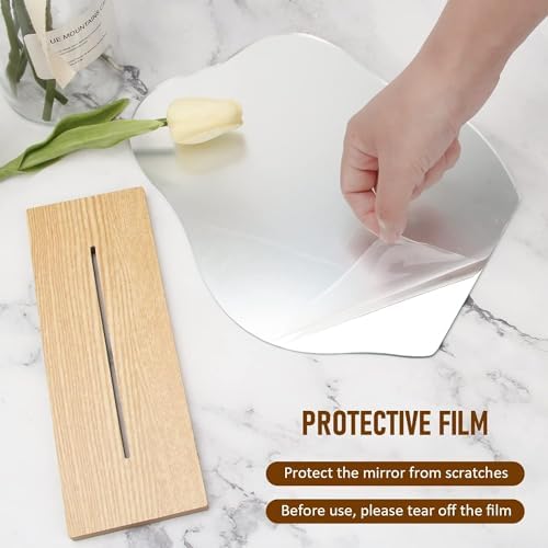 Irregular Cloud Shape Mirror with Wooden Stand