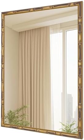 CULER Gold Wall Mirror 20x30 Inch Bamboo Frame