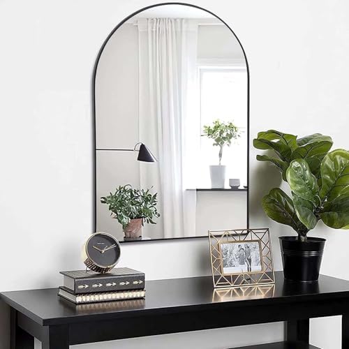 24x36 Inch Arched Wall Mirror with Metal Frame - Black