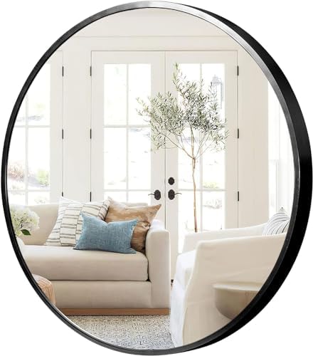 Black Metal Framed 24 Inch Round Wall Mirror