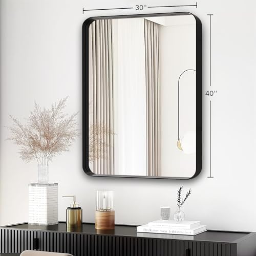 Black Matte Metal Frame Mirror - 40x30 Inch Rectangle Over Sink