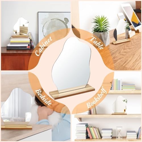 Irregular Cloud Shape Mirror with Wooden Stand