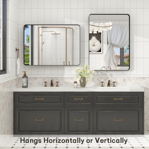 VANLIO 20x30 Inch Matte Black Framed Bathroom Mirror