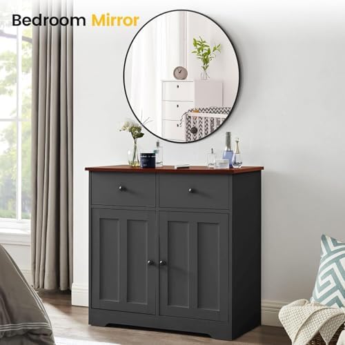 GAOMON 30 Inch Modern Round Wall Mirror with Sleek Black Metal Frame