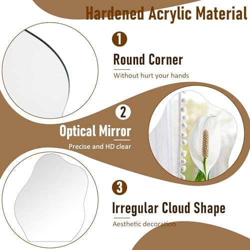 Irregular Cloud Shape Mirror with Wooden Stand