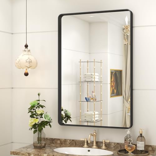 CHARMOR 20x30 Inch Black Metal Framed Wall Mirror