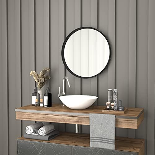Merrick Lane Monaco Round Accent Mirror - 24 Black Metal Frame