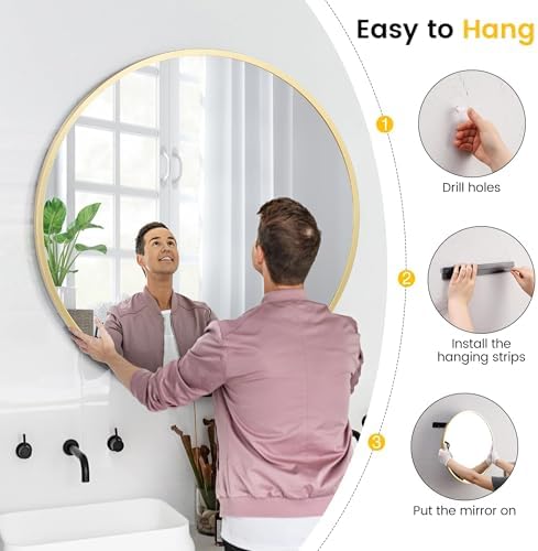 Modern 30 Inch Round Mirror with Durable Metal Frame