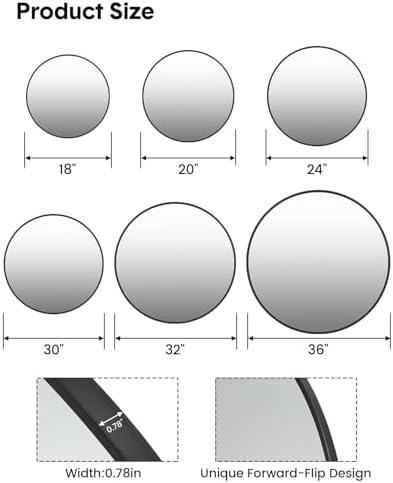 18 Inch Black Round Safety Wall Mirror - Gold Frame
