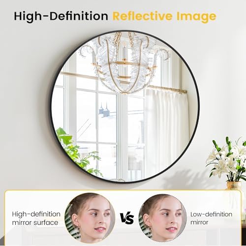Modern 20 Inch Round Mirror with Metal Frame