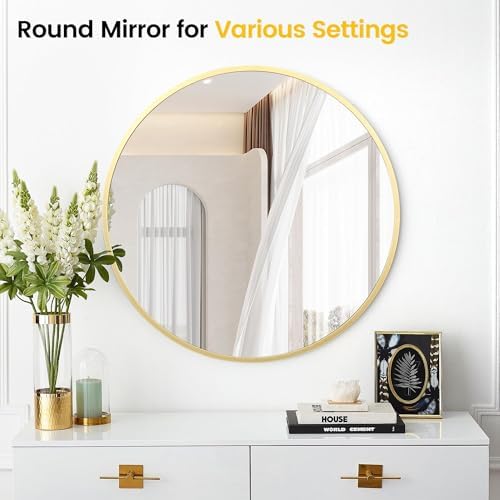 Modern 30 Inch Round Mirror with Durable Metal Frame