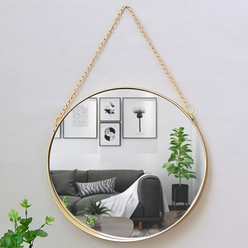 NOIRDA Small Hanging Circle Mirror with Chain