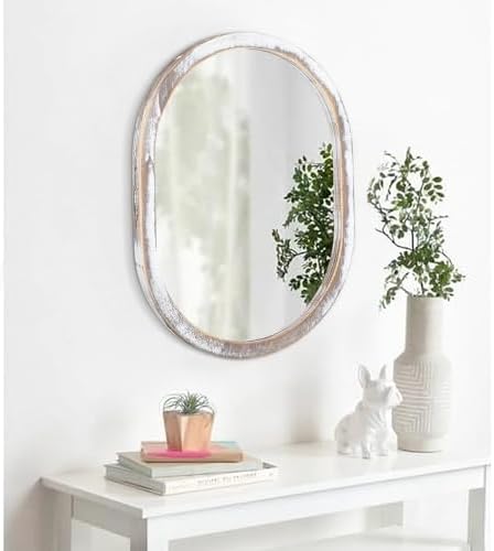 JJUUYOU Round Wall Mirror with Wood Frame