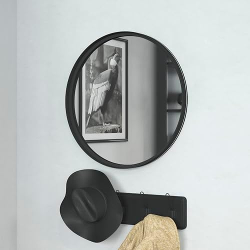 Large Round Wall Mirror - 24 Inch Black Frame Decor