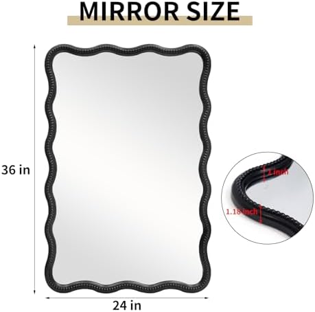 AIXI HOME Wavy Wood Bathroom Mirror with Black Frame