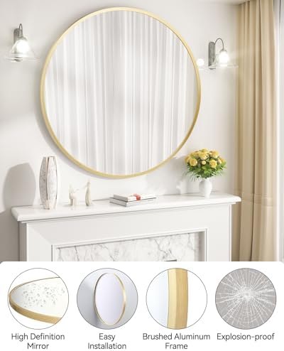30 Inch Gold Round Mirror for Home Decor