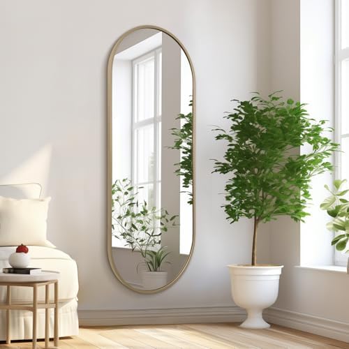 48x16 Inch Oval Full-Length Mirror with Brass Frame