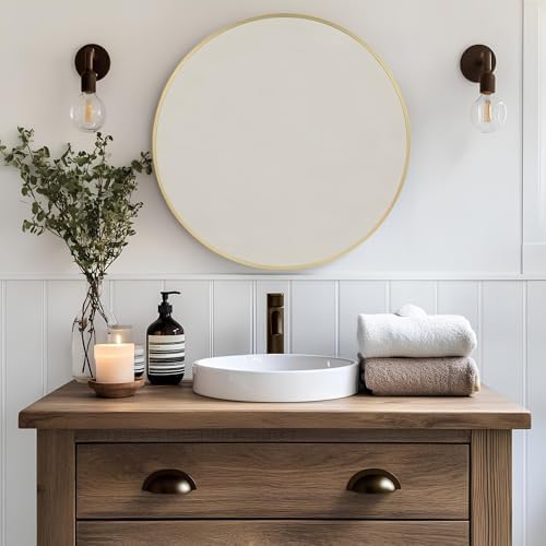 MZON 20 Inch Round Gold Frame Wall Mirror