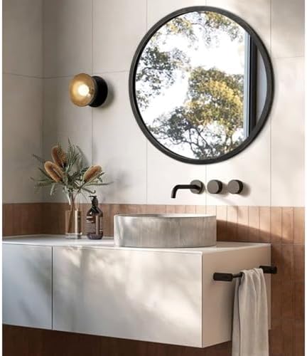 JJUUYOU 20 Inch Round Black Wall Mirror with Wooden Frame