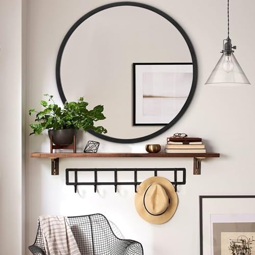 JJUUYOU 20 Inch Round Wall Mirror Black Modern Metal Frame
