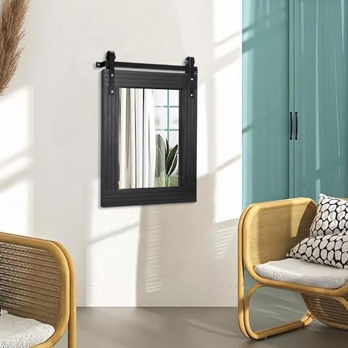 AAZZKANG 20x16 Inch Barn Door Style Wood Mirror