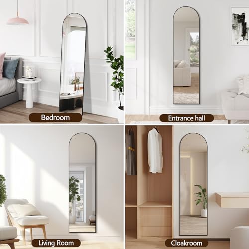 PUZONJIG 55x15 Arched Black Mirror with Frosted Metal Frame