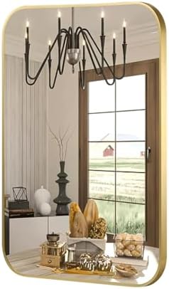 FARMER 20x30 Inch Gold Bathroom Mirror with Rounded Corners