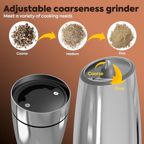 Electric Salt and Pepper Grinder Set of 2 - Stainless Steel with LED Light and Battery