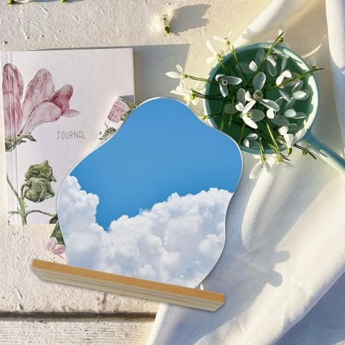Irregular Cloud Shape Mirror with Wooden Stand