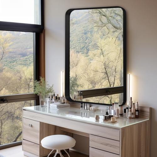 Anpark 24x36 Inch Black Metal Wall Mirror with Deep Frame