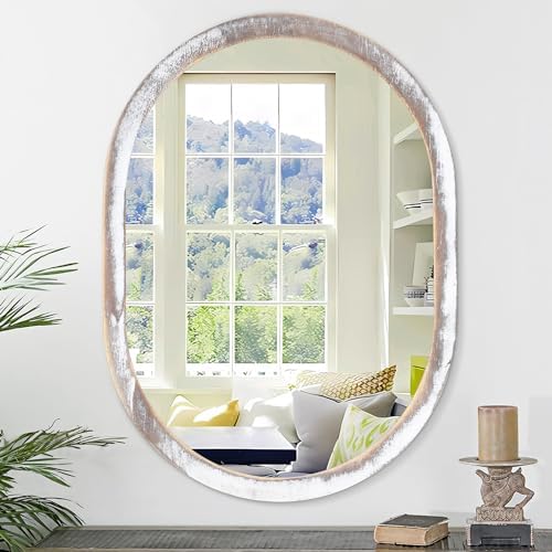 JJUUYOU Round Wall Mirror with Wood Frame