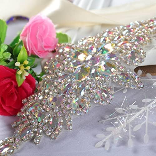 DUOBAO 2PCS Silver Rhinestone Applique Belt Bridal Sash