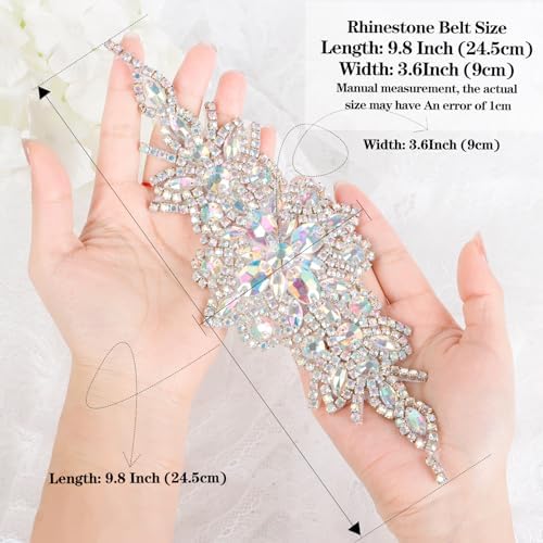 DUOBAO 2PCS Silver Rhinestone Applique Belt Bridal Sash