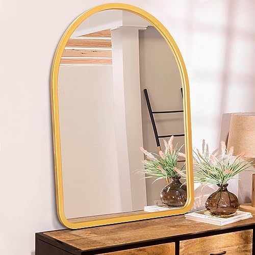 Rustic Wooden Arched Wall Mirror 26x18 Inches