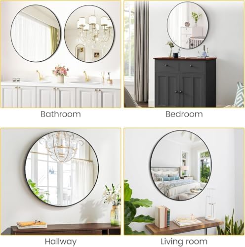 GAOMON 30 Inch Modern Round Wall Mirror with Sleek Black Metal Frame
