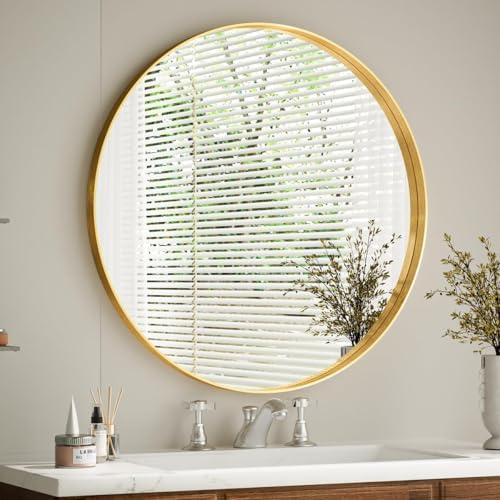 VooBang 32 Inch Round Gold Mirror for Bathroom