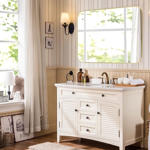 FARMER 20x30 Inch Gold Bathroom Mirror with Rounded Corners