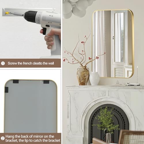 FARMER 20x30 Inch Gold Bathroom Mirror with Rounded Corners