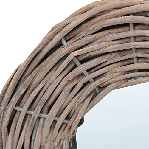 QUAHEAS Natural Rattan Mirror 59 in Diameter