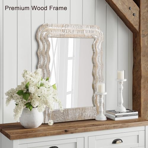 Wave Shape Irregular Wood Frame Wall Mirror