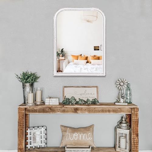 Rustic Wood Frame Bathroom Mirror with Rounded Corners