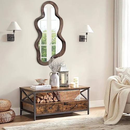 Lzuso Cloud Wavy Mirror with Wood Frame