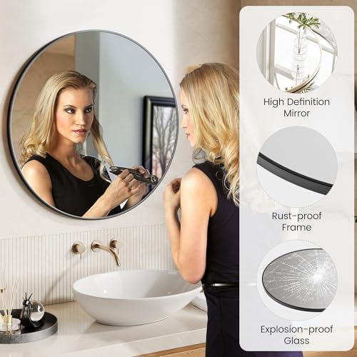 IDEALHOUSE 24 Inch Black Round Wall Mirror 1