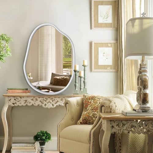 Asymmetrical Wall Mirror with Irregular Wood Frame 1