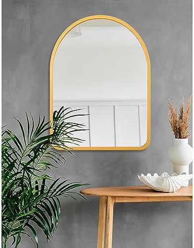 Rustic Wooden Arched Wall Mirror 26x18 Inches