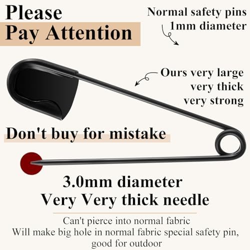 Juexica Jumbo Safety Pins 10 Pcs Heavy Duty Black