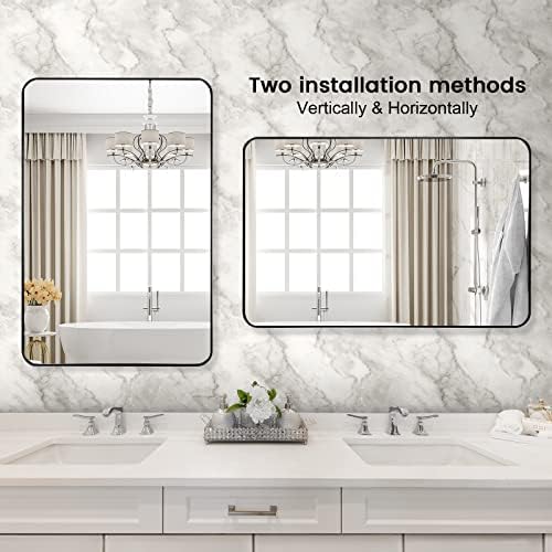 SWXIAN 40x30 Inch Black Metal Frame Bathroom Mirror