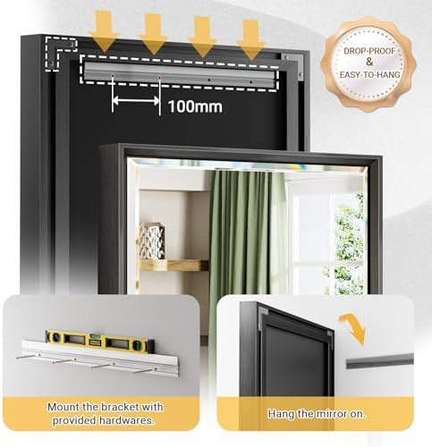 QueenFun Black Framed Mirror 22x30 Inch