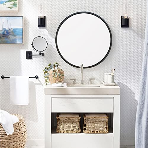 G-LEAF 30 Inch Black Round Bathroom Mirror